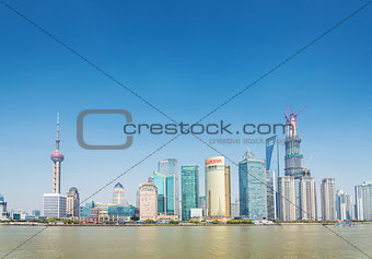 pudong skyline in shanghai china