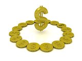 Gold coins around the dollar from gold