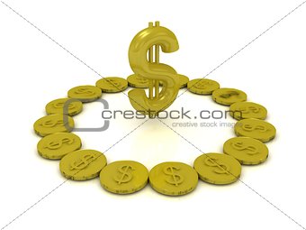 Gold coins around the dollar from gold