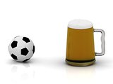 Small soccer ball and a big mug of beer