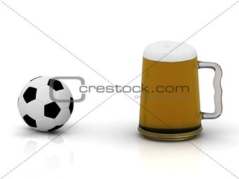 Small soccer ball and a big mug of beer