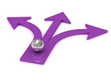 Silver ball at the intersection of three purple arrows