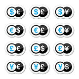 Currency exchange icons set - dollar, euro, yen, pound