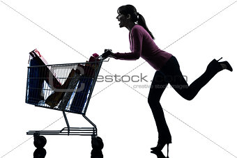 woman with full shopping cart silhouette