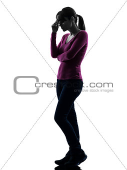 woman thinking sadness full length silhouette