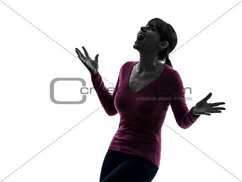 woman surprised happy looking up portrait silhouette