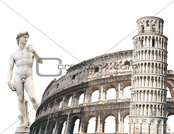 Leaning Tower of Pisa, Colosseum and Michelangelo's David