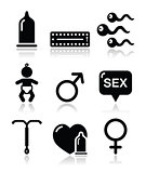 Contraception methods, sex vector icons sex