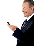 Business executive reading text sms