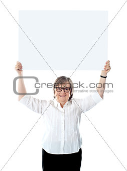 Woman with blank billboard over her head