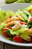 Green salad with grilled shrimp, healthy eating