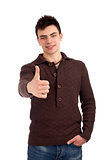 Young man showing thumbs up sign
