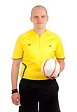 Portrait of a referee holdin a ball