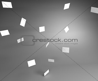 White Mail Envelops Flying in the Air in the Gray Room