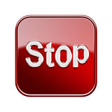 Stop icon glossy red, isolated on white background