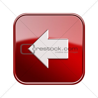 Arrow left icon glossy red, isolated on white background