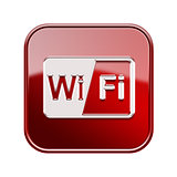 WI-FI icon glossy red, isolated on white background