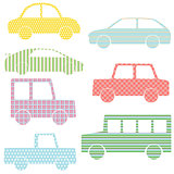 Collection of car silhouettes with simple patterns