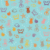 Seamless pattern with colorful sea animals