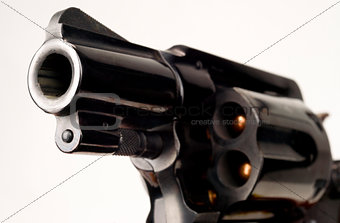 38 Caliber Revolver Pistol Loaded Cylinder Gun Barrel Pointed