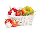 Fresh vegetables and mushrooms in basket