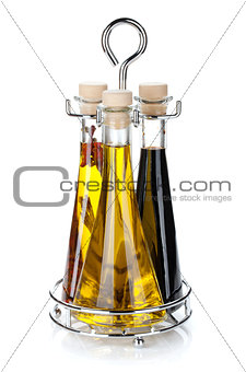 Set of olive oil and vinegar bottles