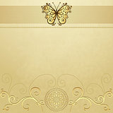 Old grunge paper with gold butterfly