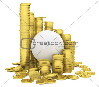 Sphere inside a stack of gold coins