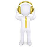 3d white man with the golden headphones