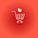 Sign shopping basket on a red background