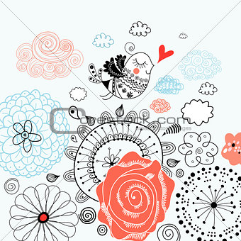floral background with a graphic love bird