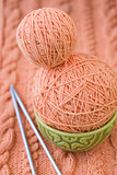 pink yarn and knitting needles, Turkish national dish 