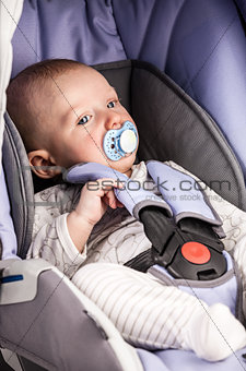 Cute little boy in car seat