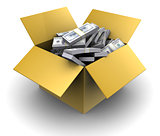 money in cardboard box