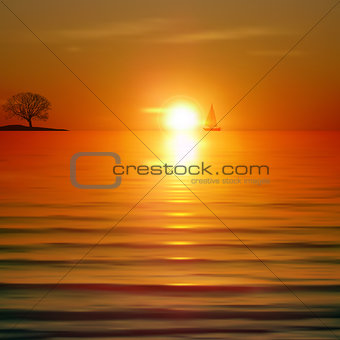 Abstract background with sea sunrise and tree