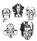 Heads of female cyborgs