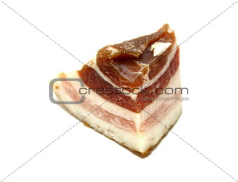 Slice of bacon on white background