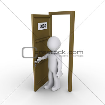 Person opening door to find job