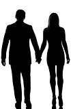 rear view one lovers couple man and woman walking hand in hand