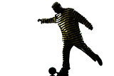 man prisoner criminal playing soccer with chain ball