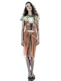 woman fashion brown silk summer sleeveless dress 