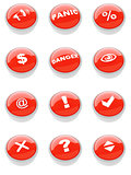 set of red buttons with a caution sign on a white background