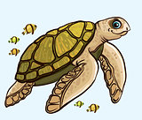 Cartoon funny sea turtle