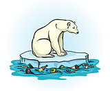 Polar bear and polluted sea
