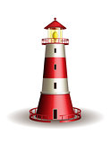 Red lighthouse isolated on white background.
