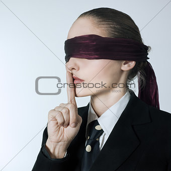 blindfold business woman silence