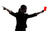business woman showing red card silhouette