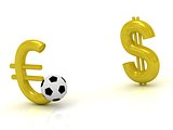 Euro against the dollar with the ball in soccer 