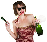 Party Girl with Wine Bottle