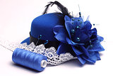 Blue hat and white lace